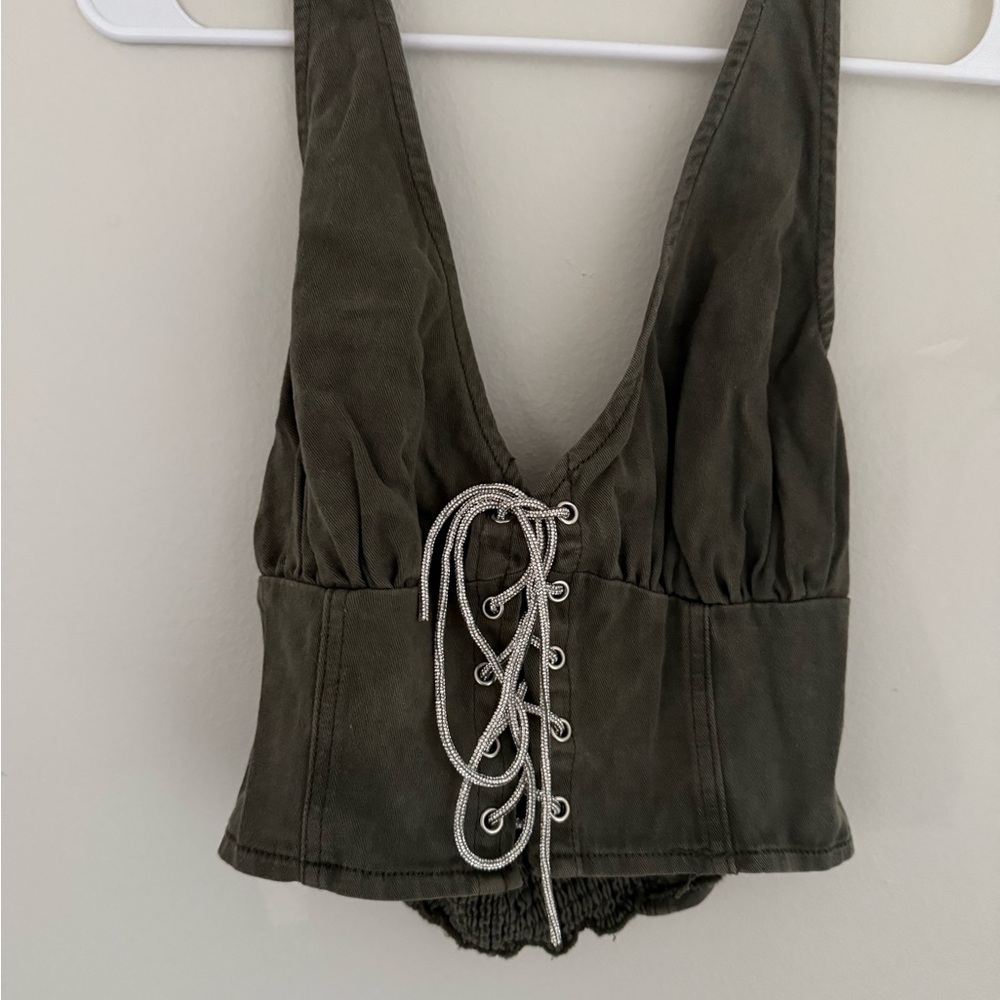 Olive Green Lace-Up Corset Top